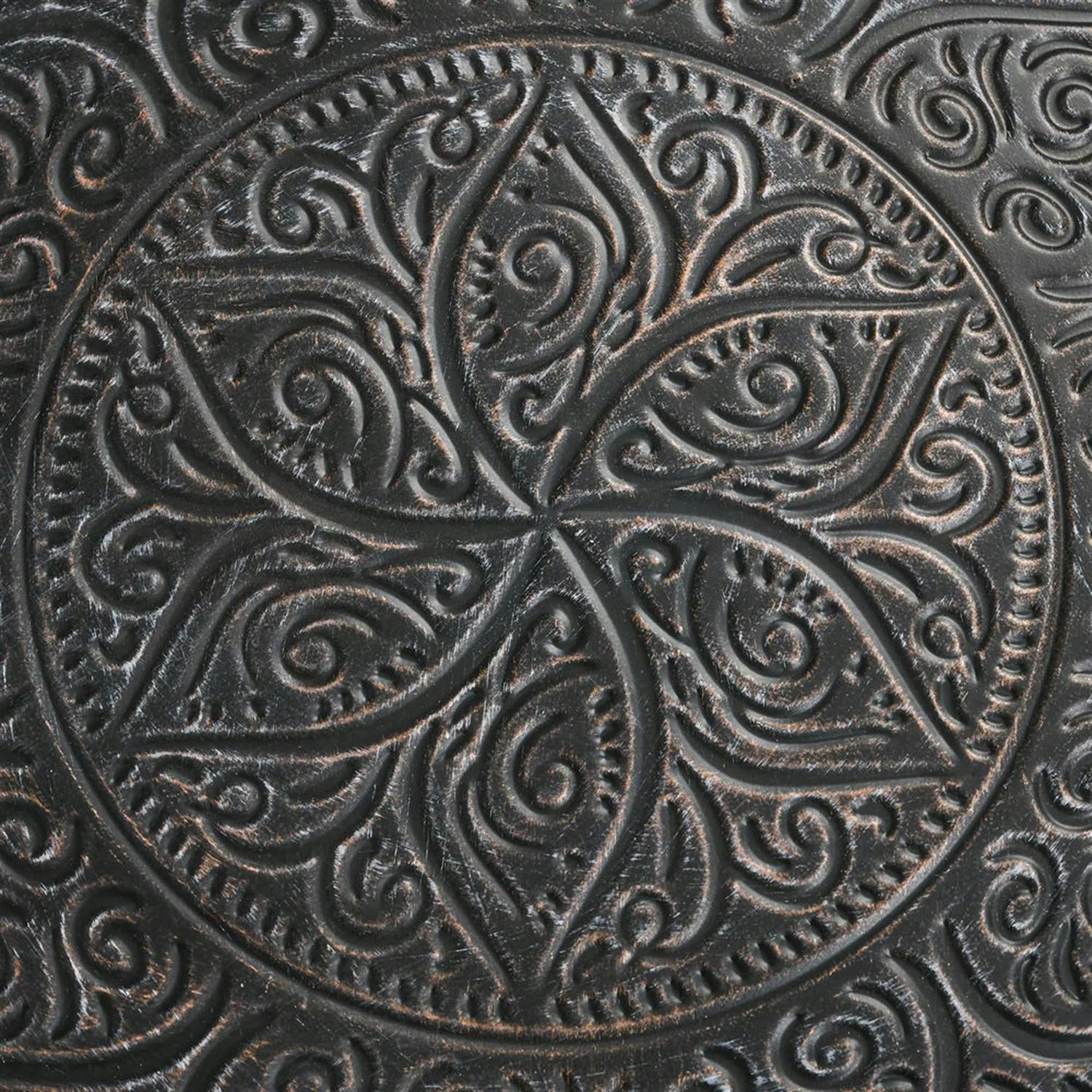 Demi Bonn 24" Round Living Room Coffee Table with Hammered Metal Frame, Pewter for Bedroom, Stylish Center Table, Gray