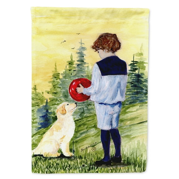 Caroline's Treasures SS8530-FLAG-PARENT Little Boy with his Golden Retriever Flag, , multicolor