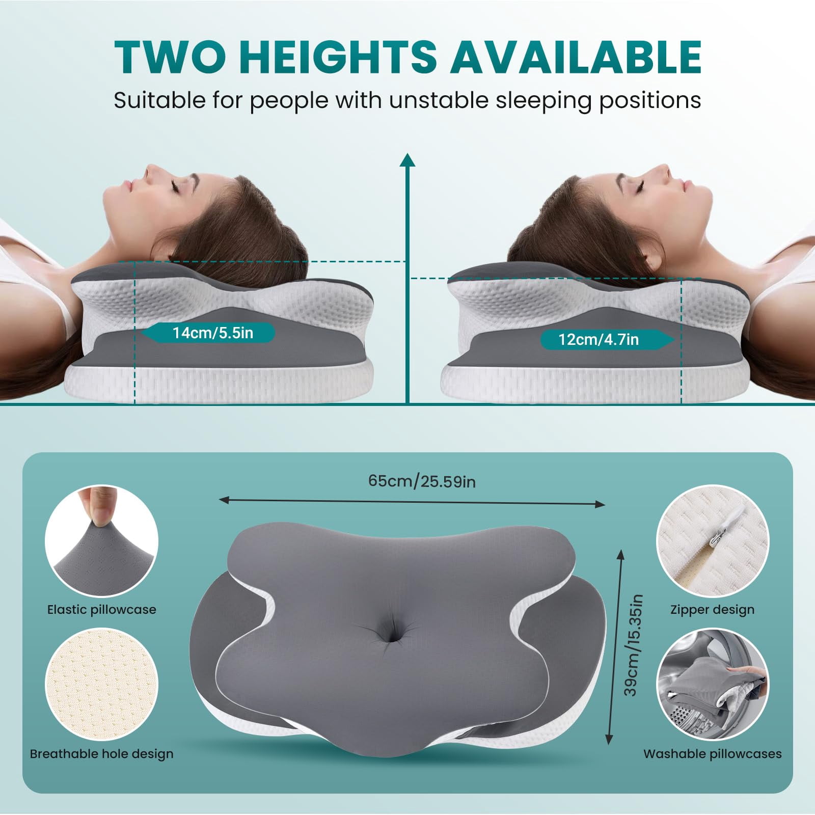 Alupssuc Cervical Neck Pillows, Memory Foam Pillow with Cooling Silk Case for Neck & Shoulder Pain Relief, Side & Back & Stomach Sleepers
