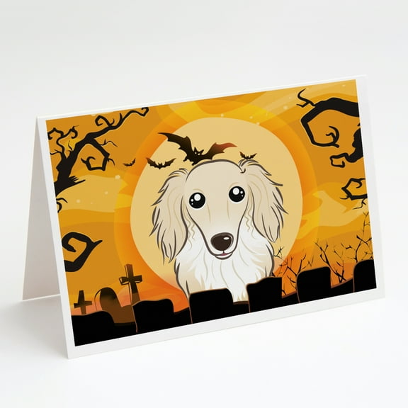 Carolines Treasures BB1770GCA7P Halloween Longhair Creme Dachshund Greeting Cards and Envelopes Pack of 8 7 x 5