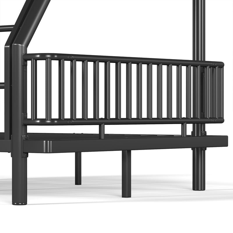 Twin-over-Full Teens Bunk Bed Can Transformed into 2 Platform Beds, Metal Kids Bed Frame with Round-Pipe, Ladder & Guardrails