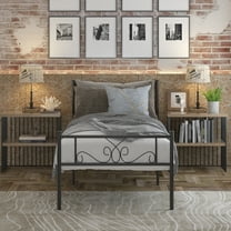 Yoneston Twin Metal Platform Bed Frame Bedroom Mattress Foundation with Headboard for Kids Teens, Black
