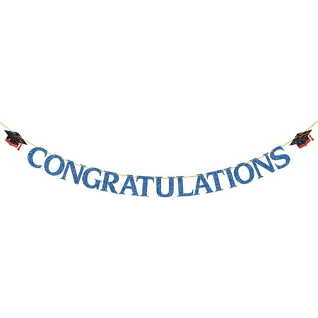 

HYKE Congratulations Banner Blue Glitter Graduation Party Decorations 2025 Graduation Ceremony Hanging Decor Anniversary/Wedding/motion/Retirement nt Sign