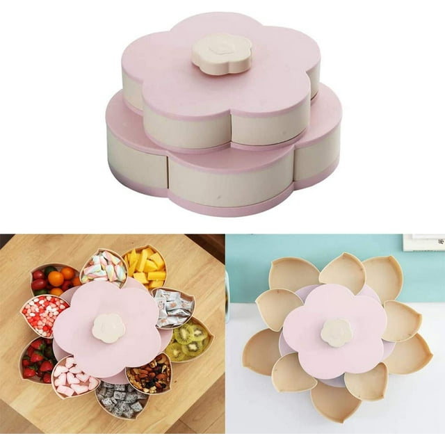 Forma de flor Tapa giratoria Caja de dulces Interruptor giratorio creativo Placas de almacenamiento Bocadillos para el hogar Divisor Organizador Caja Fiesta Boda Bandeja de dulces Azul Adepaton WL-00162-2