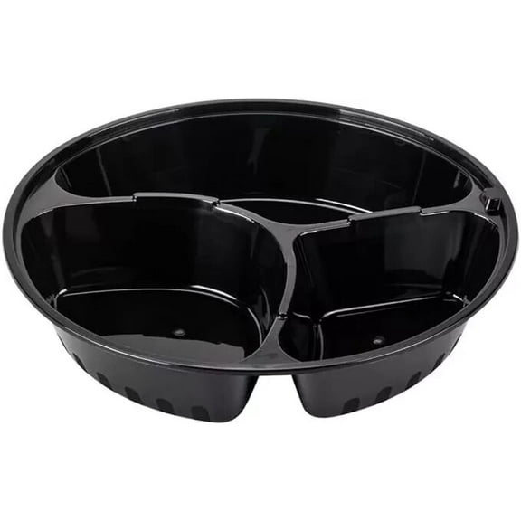 Meal Prep 48 Oz Three Compartment Food Containers with Lids 50- Pack Black Round