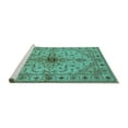 thumbnail image 2 of Ahgly Company Machine Washable Indoor Round Oriental Turquoise Blue Industrial Area Rugs, 5' Round, 2 of 4