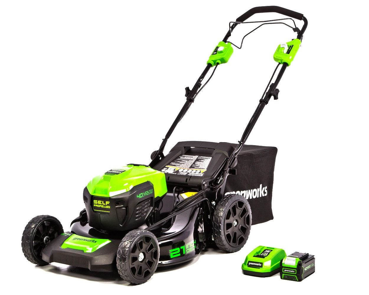 Greenworks 21-Inch 40V Self-Propelled Cordless Lawn Mower and 40V 5.0 AH Lithium Ion Battery with Charger 