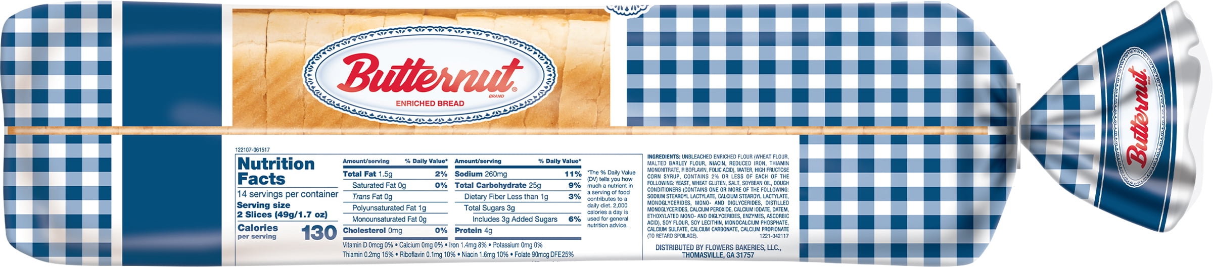 Butternut Sandwich Bread, Enriched Soft White Bread, 24 oz, Shelf-Stable