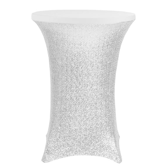 1 Pc, Glitz Sequin Spandex Cocktail Table Cover 30"-32" Round - Silver For Wedding Ceremonies & Receptions, Bridal Showers, Baby Showers, Quinceaneras, Anniversary Parties, Or Special Event