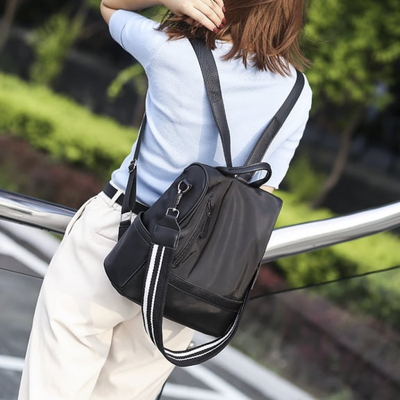 OUNONA Durable Black Nylon Travel Backpack with Adjustable Straps and Large Storage