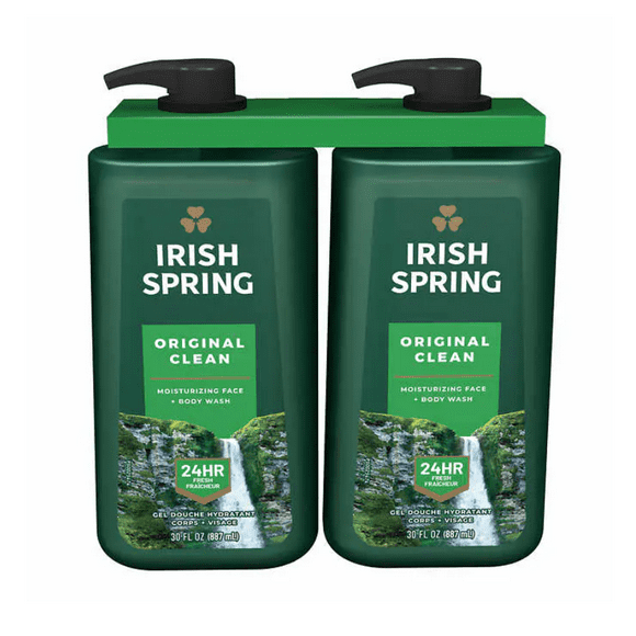 Irish Spring Original Clean Nettoyant Visage et Corps Hydratant, 2 x 887 ml Format Économique