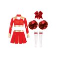 thumbnail image 1 of iiniim 5 Pcs Costume d'Uniforme de Cheerleading pour Filles Haut Court à Manches Longues Jupe Tenue Chic avec Accessoires Rouge 8, 1 of 5