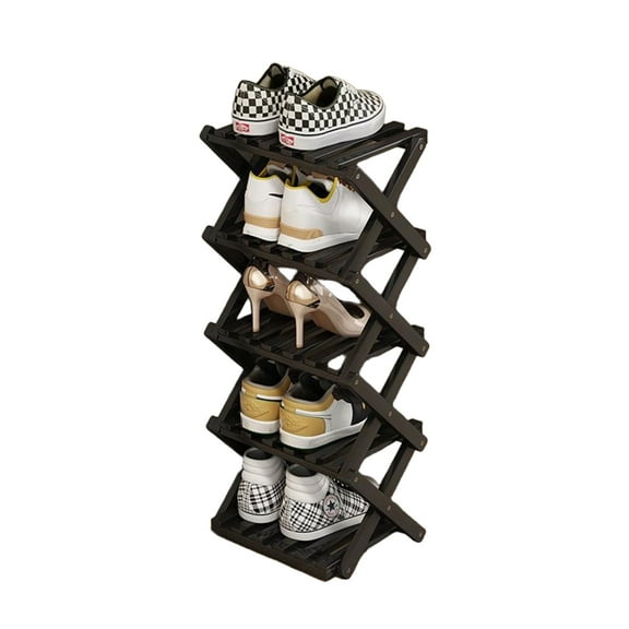 LUOLUO 5-Tier Foldable Shoe Rack,Bamboo Shoe Organizer Storage for Entryway Closet,Free Standing,Black