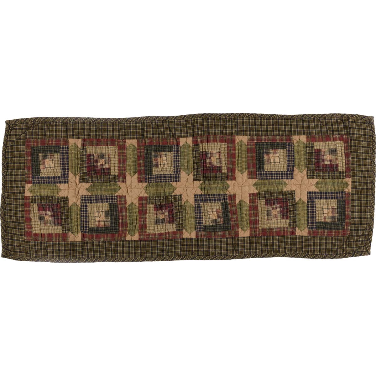 VHC Brands Tea Cabin Rustic 13"x36" Table Runner Green Patchwork Cotton Hand Quilted Rectangle Kitchen Table Decor