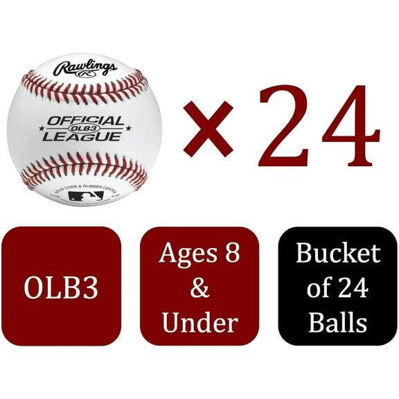 Official League Recreational Use Practice Baseballs | Youth/8U | OLB3 | Bucket | 24 Count
