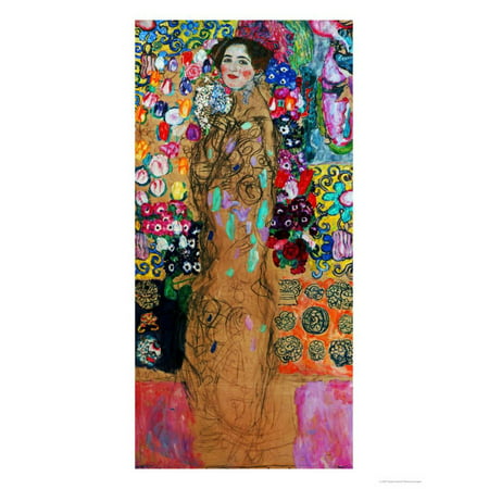 Dame Mit Faecher (Maria Munk) Lady with Fan, 1917/18 Colorful Fine Art Portrait Painting of Woman Print Wall Art By Gustav
