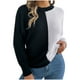 thumbnail image 2 of Suéter de cuello redondo para mujer, informal, con bloques de color, manga farol, tejido de punto, blusa de poliéster para mujer, 2 of 8