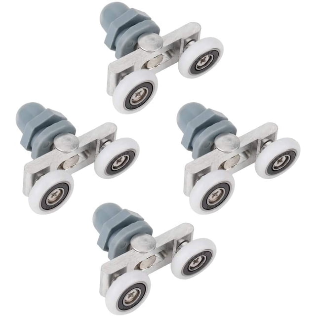 Ensemble de 4 Rouleaux de Porte de Douche Double Haut et Bas - Sans Bruit - Rouleau Coulissant Double - 23mm