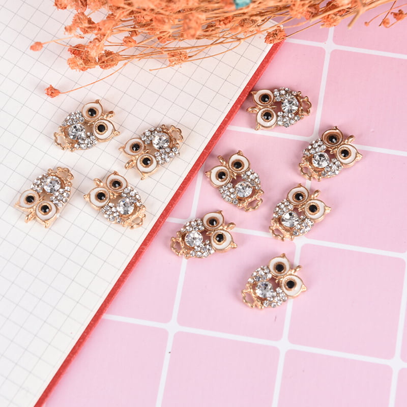 10Pcs Rhinestone Crystal Owl Enamel Charms Pendant DIY Jewelry Craft Findi*JF 