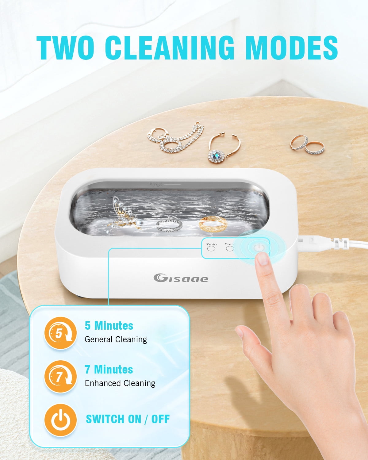 Jewelry Cleaner, 48kHz Professional Ring Cleaner with 2 Modes, 12oz Jewelry Cleaner Ultrasonic Machine for Glasses, Watch Band, Retainer, Denture, Razor, Silver
