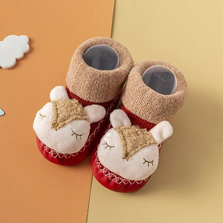 

LYCAQL Baby Shoes Autumn and Winter Children Toddler Boys and Girls Socks Floor Sports Shoes Non Slip Plush Warm Little Girls Wide Shoes (Red 6 Toddler)