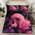 thumbnail image 3 of Feelyou Pink Rose Flower Twin Sheet Sets for Couple, Romantic Gothic Skull Twin Fitted Sheet, Spider Web Flat Sheet, Breathable Home Decor, 3 Pieces, 3 of 8