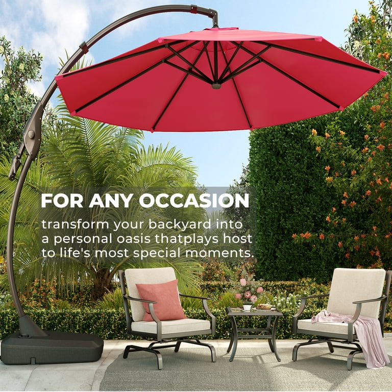 Grandpatio 12 ft Deluxe Aluminium Patio Umbrella with Base, Large Offset Outdoor Umbrella, Red