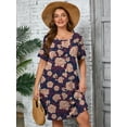 thumbnail image 3 of SHOWMALL Women's Plus Summer Dresses Short Sleeves Floral Casual Midi Dress with Pockets 5X Navy Blue Peony, 3 of 11