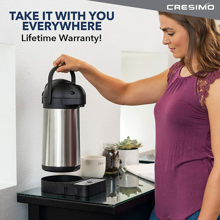 Cresimo 2.2 Liter Airpot Thermal Coffee Carafe with Pump/Lever Action/Stainless  Steel Insulated Thermos / 12 Hour Heat Retention / 24 Hour Cold Retention /  74 Ounce Pump Coffee Pot 
