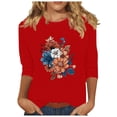 thumbnail image 1 of Tnhcen Chemises à Manches 3/4 Col Rond Imprimé Floral Automne pour Femmes - Basiques Décontractés Grande Taille P-3TG, 1 of 4