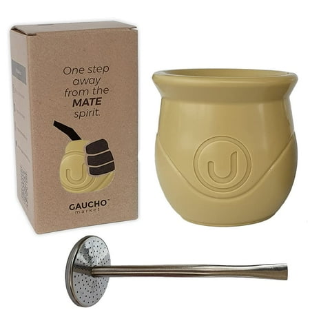 

[New] Urban Yerba Mate Gourd Cup Set. Unique Self Cleaning Yerba take out System. Made in Argentina. Unique Intelligent Design. Includes Special Yerba Spoon (Beige)