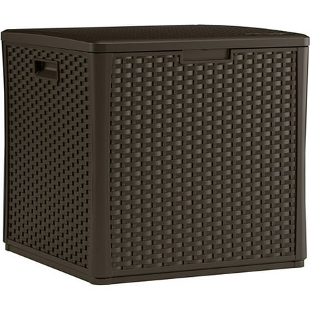 - Suncast 60 Gallon Java Resin Wicker Storage Cube Deck Box BMDB60