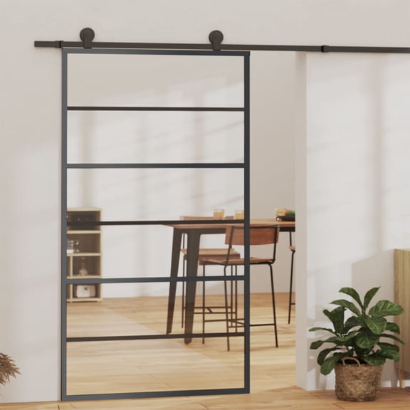 vidaXL Sliding Door ESG Glass and Aluminum 40.2"x80.7" Black