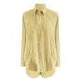 thumbnail image 5 of Arlun Womens Casual 2 Piece Outfits Lightweight Comfy Cotton Linen Sets Button down Long Sleeve Oversized Shirt and Loose Shorts 2026 Solid Color Loungewear Beach Set Yellow XL, 5 of 5