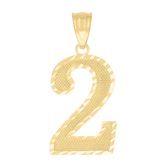 10kt Real Yellow Gold Unisex Number 2 Nugget Charm Pendant