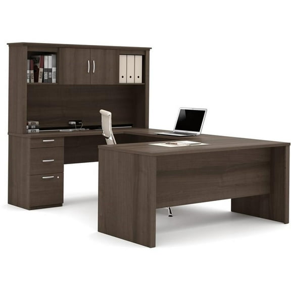 Pemberly Row 66" U-Shaped Desk with Hutch File and Bookcase in Antigua
