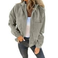 thumbnail image 3 of Women'S Solid Color Corduroy Jacket Minimalist Style Hooded Zip Front Coat Casual Outerwear Khaki M, 3 of 8