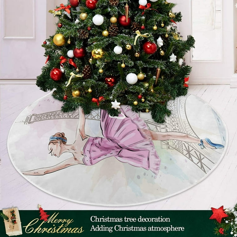 FMSHPON Beautiful Ballerina Xmas Christmas Tree Skirt Stand Mat for Holiday Party Decoration Indoor Outdoor 48 inches