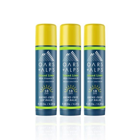 Bálsamo labial y protector solar SPF 18 Oars + Alps Shine Free, paquete de 3