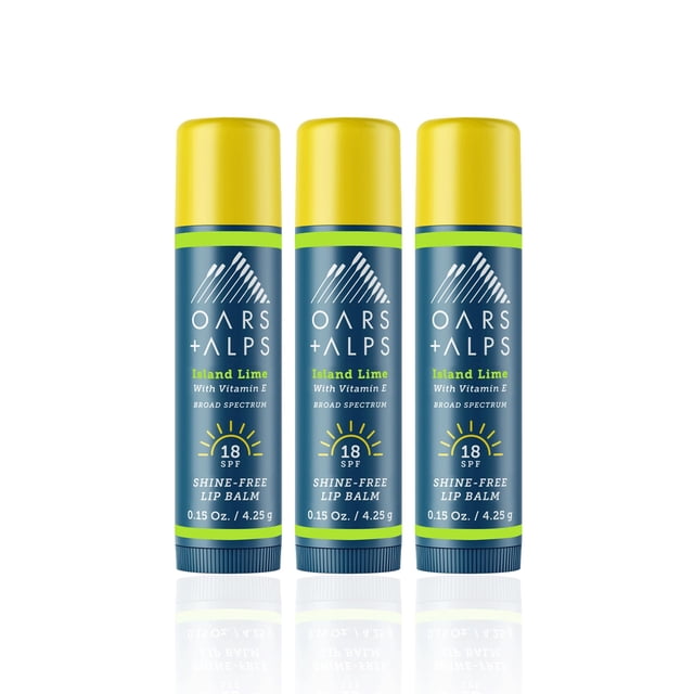 Bálsamo labial y protector solar SPF 18 Oars + Alps Shine Free, paquete de 3