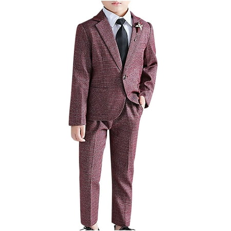 

Arnsht Kids Boys Plaid Suit Fashion Blazer Pants Set 2 Piece formal Wear Outfit for Wedding Red 130