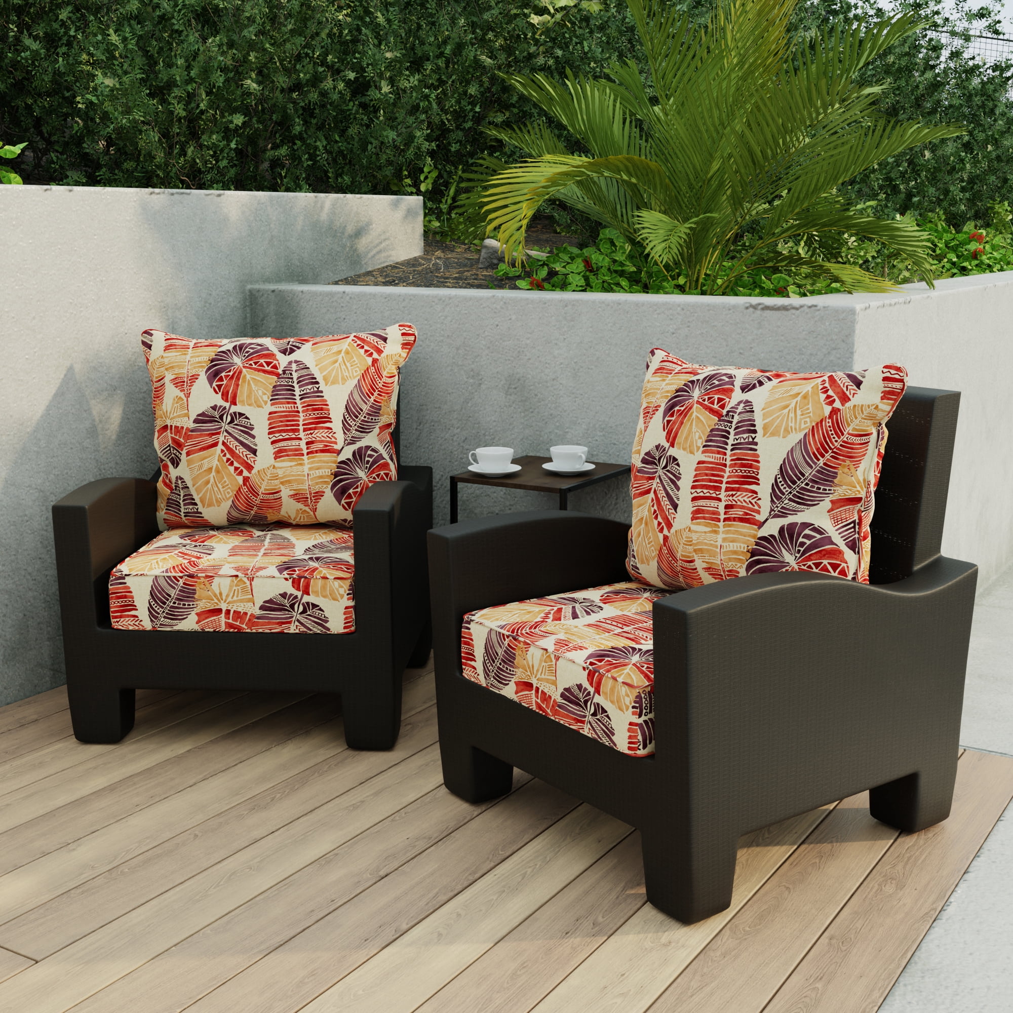 Jordan Manufacturing 46.5" x 24" Hixon Sunset Beige Leaves Rectangular Outdoor Deep Seat Chair Cushion Set with Welt