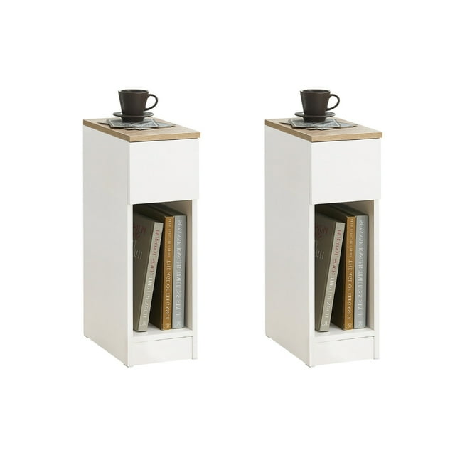 SoBuy Ensemble de 2 Tables de Chevet Tables d'Appoint Tables de Bout Tables de Canapé avec Tiroir FBT111-WNX2