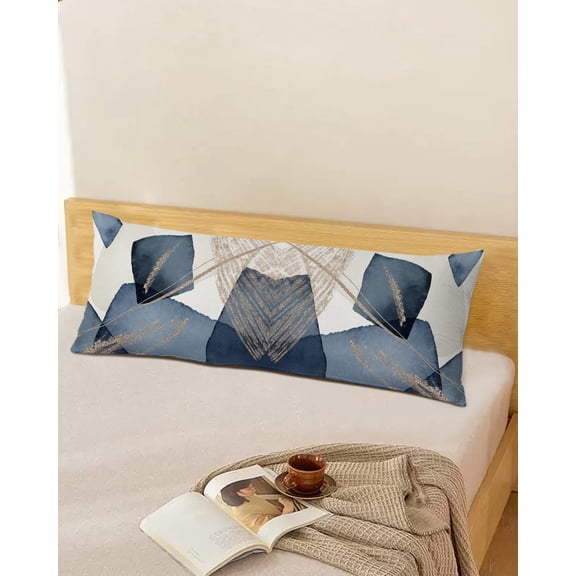 Abstract Geometric Throw Pillow Cover, Middle Century Modern Blue Rectangle Decorative Pillow Case Protector Soft Cushion Cover Lumbar Pillowcase for Couch Sofa Bedroom Car Chair Decor 20x54 Inch