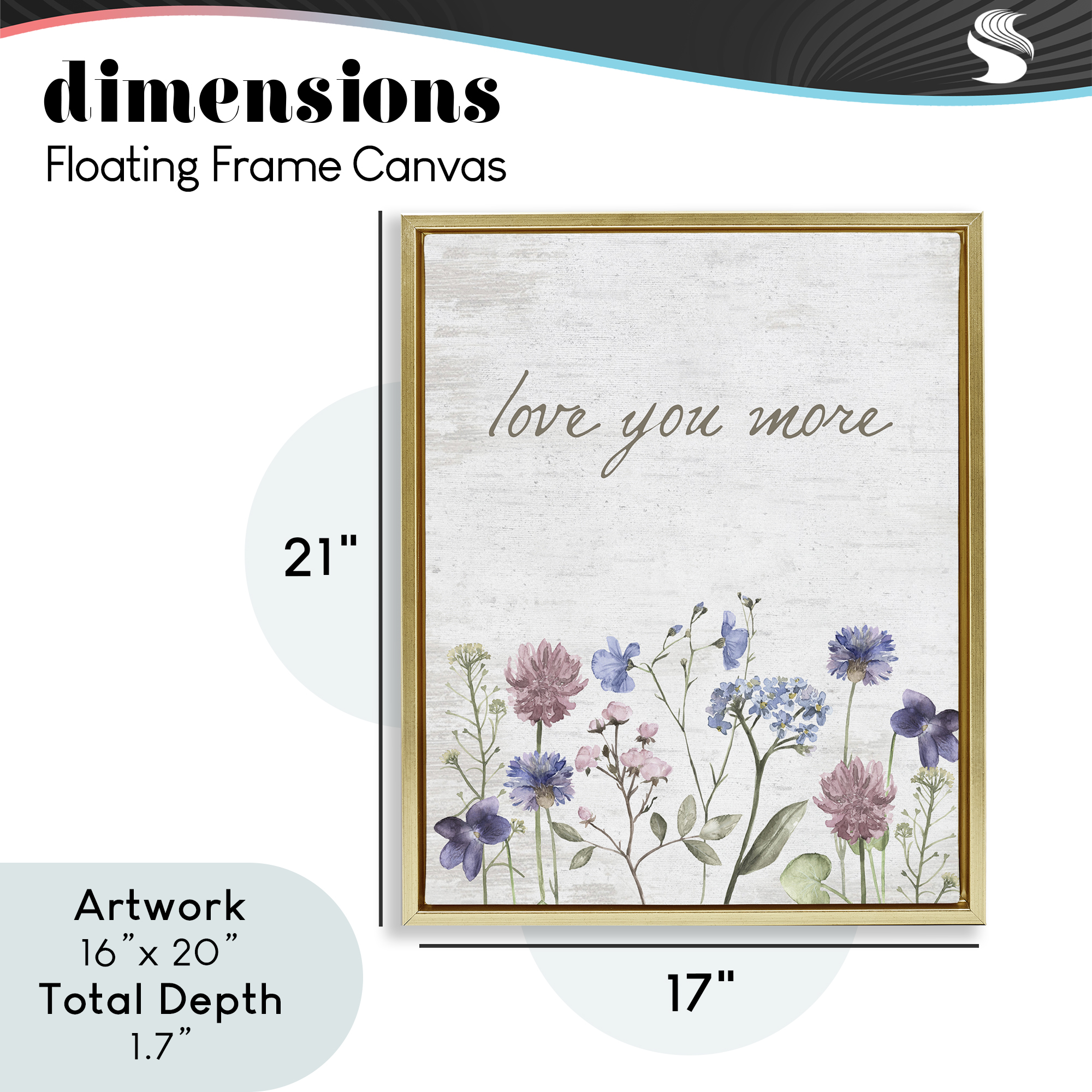 Love You More Wildflowers Gold Framed Floater Canvas Wall Art, design by Lettered and Lined