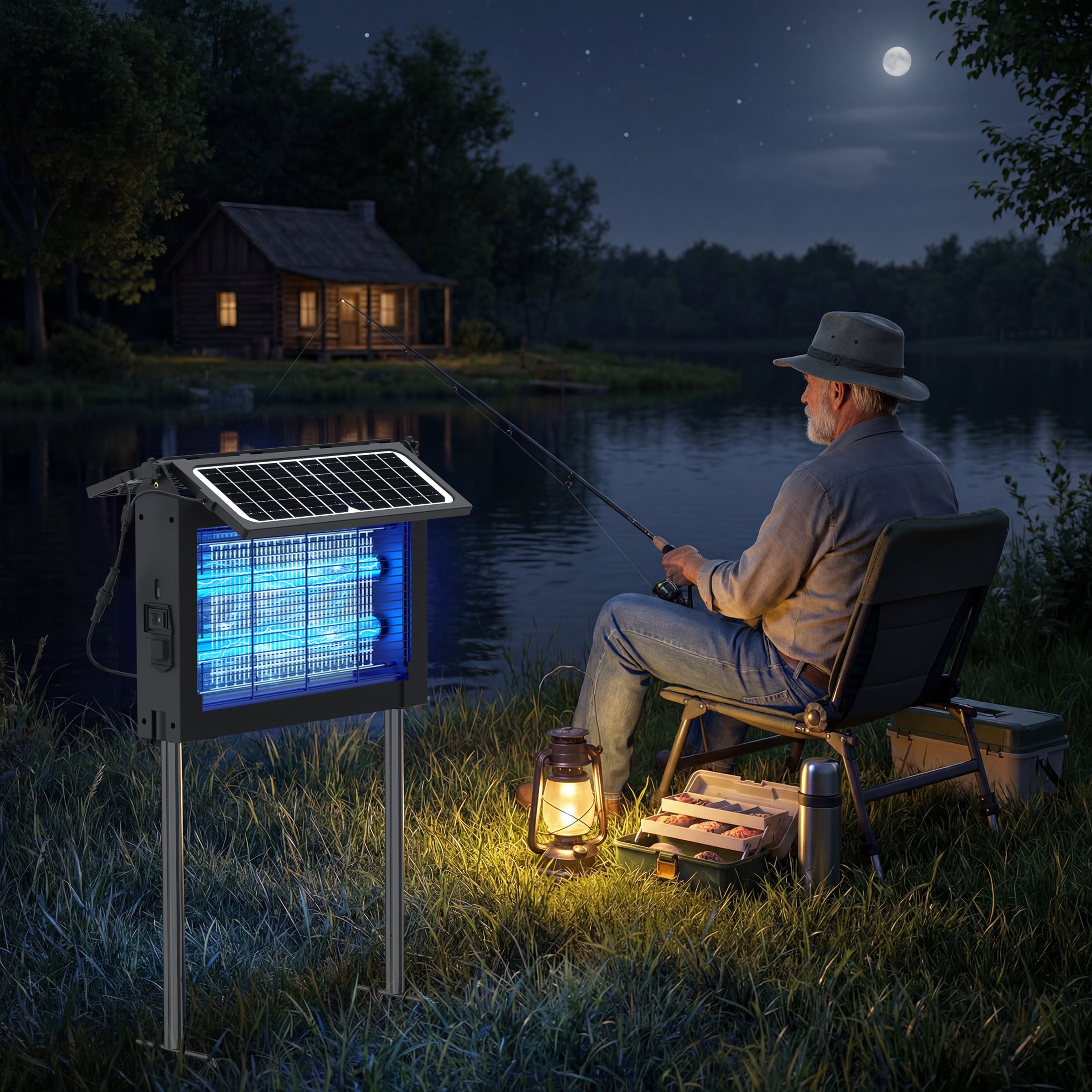 Aukfa Bug Zapper Outdoor, 1 Acre Rechargeable Mosquito & Fly Zapper, Dual Solar Panels, IPX5