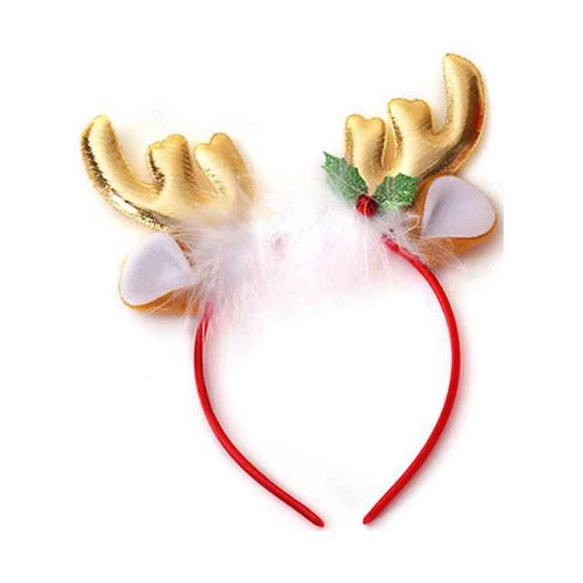 Injueey Diademas de Navidad Diadema de vacaciones Adorno de vestir interesante Adultos Niños Asta Modelado Diadema de Navidad Suministros para Kits de decoración para fiestas Dorado