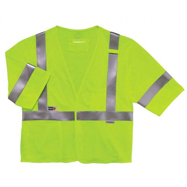 Type R Class 3 High Visibility FR Safety Vest with Modacrylic, Lime - Large & Extra Large