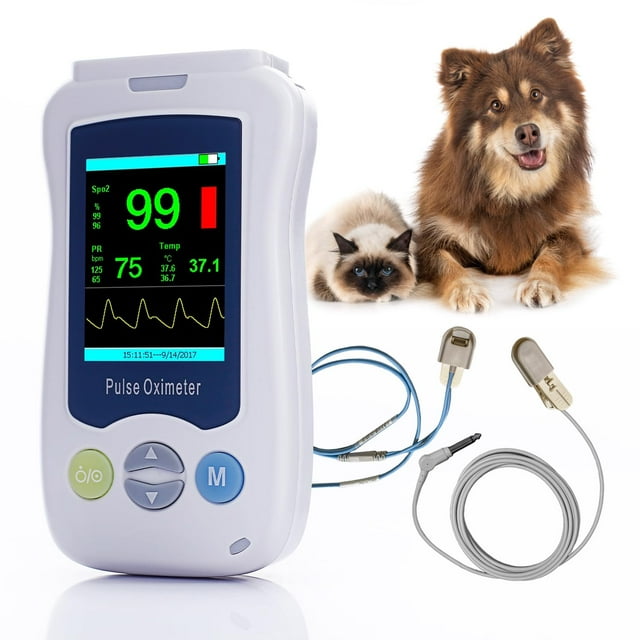 Oxímetro de pulso veterinario Neatki: oxímetro portátil para perros que mide la SpO2, la frecuencia cardíaca y la temperatura en gatos, perros y animales pequeños (blanco)