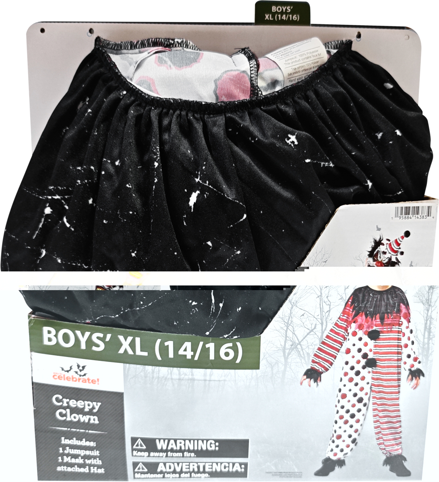 Creepy Clown Halloween Costume for Children, Boy's Size L (10/12), by Way to Celebrate